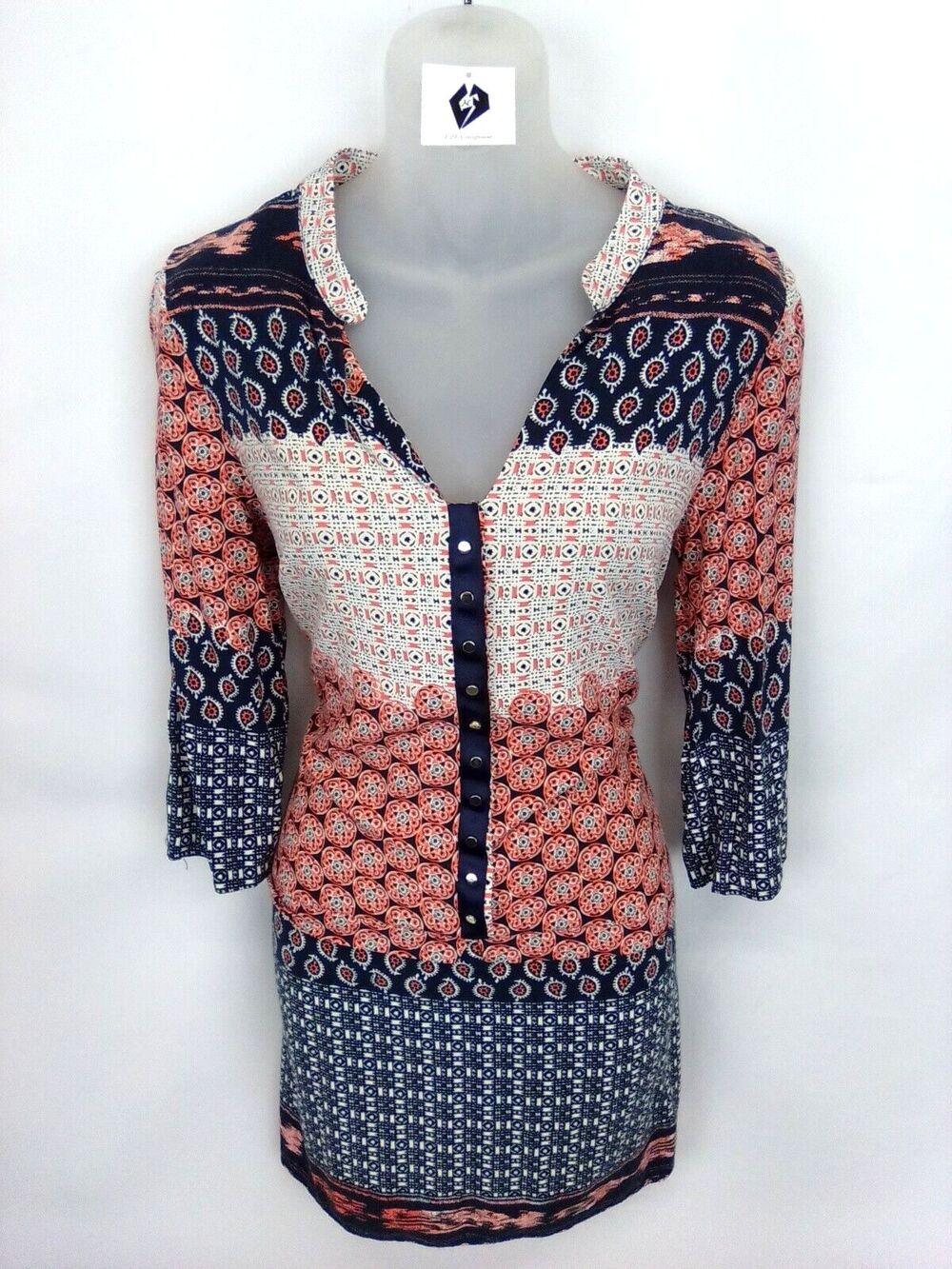 Zara Women's Mixed Print Multi-Color 3/4 Sleeve V-Neckline Tunic Dress Size S